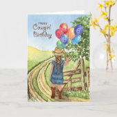 Western meisje met de achtste verjaardag van het b kaart (Gele Bloem)