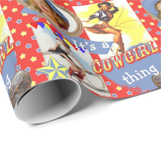 Western  meisje met Lasso Gift Wrap Cadeaupapier (Rol Hoek)