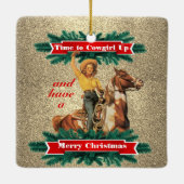 Western meisje met vrolijk kerstfeest 2 keramisch ornament (Achterkant)