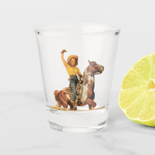Western meisje op paard en woon Shot Glas