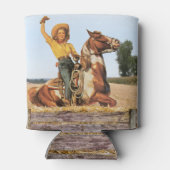  Western meisje op paarden Blikjeskoeler (Achterkant)