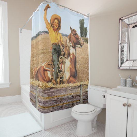  Western meisje op paarden Douchegordijn (In situ)