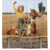  Western meisje op paarden Douchegordijn (Voorkant)