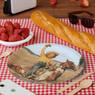  Western meisje op paarden Papieren Bordje
