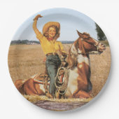 Western meisje op paarden Papieren Bordje (Voorkant)