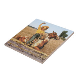  Western meisje op paarden Tegeltje