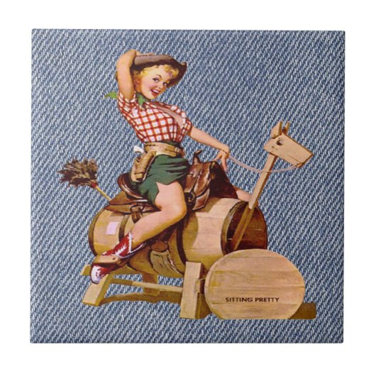  Western meisje op paarden Tegeltje (Voorkant)