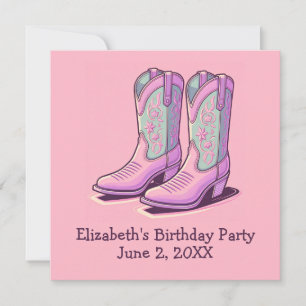 Western Meisje Verjaardagsfeest Roze Cowgirl Laarz Kaart