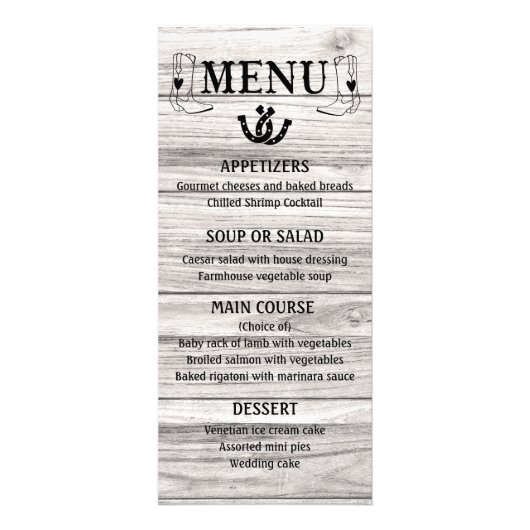 Western Menu Land Weddenschap Cowboy Boots Wood (Voorkant)