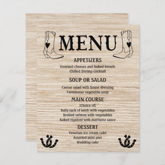 Western Menu Land Weddenschap Cowboy Boots Wood (Voorkant / Achterkant)