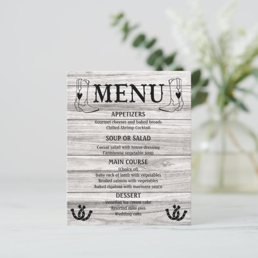 Western Menu Land Weddenschap Cowboy Boots Wood (Staand voorkant)