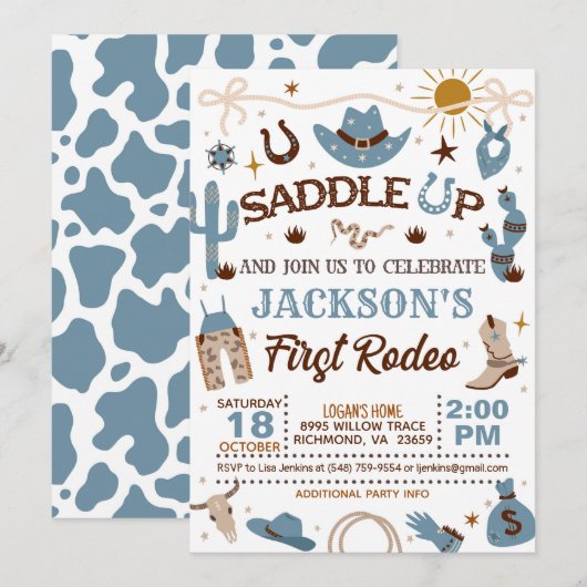 Western mijn eerste Rodeo verjaardagsjongen (blauw Kaart (Voorkant / Achterkant)