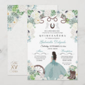 Western Mint Green Horse Charra Quinceañera Kaart (Voorkant / Achterkant)