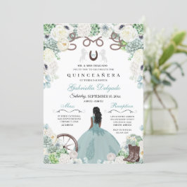 Western Mint Green Horse Charra Quinceañera Kaart