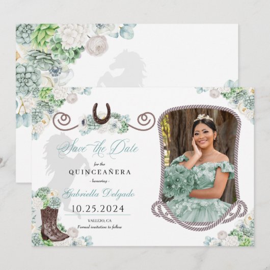 Western Mint Green Quinceañera Sla de datum foto o Kaart (Voorkant / Achterkant)