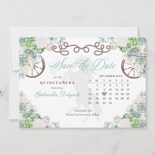 Western Mint Groen Cacti Quinceañera Sla de datum Kaart (Voorkant)