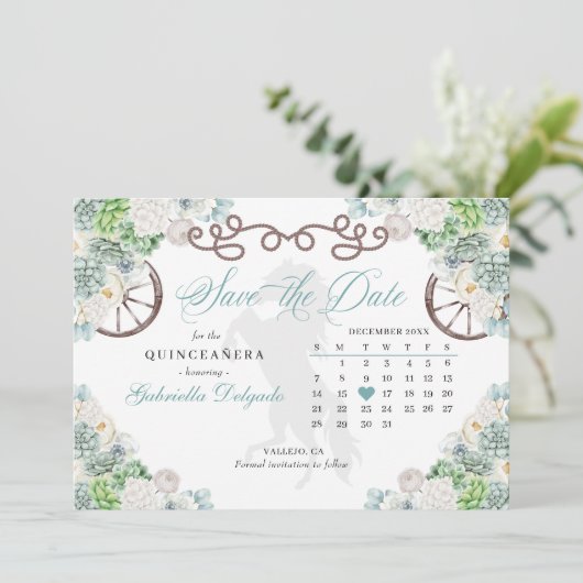 Western Mint Groen Cacti Quinceañera Sla de datum Kaart (Staand voorkant)