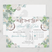 Western Mint Groen Cacti Quinceañera Sla de datum Kaart (Voorkant / Achterkant)