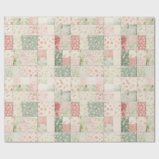Western Mint Pink Floral Quilt Patterns Cadeaupapier (Vlak)