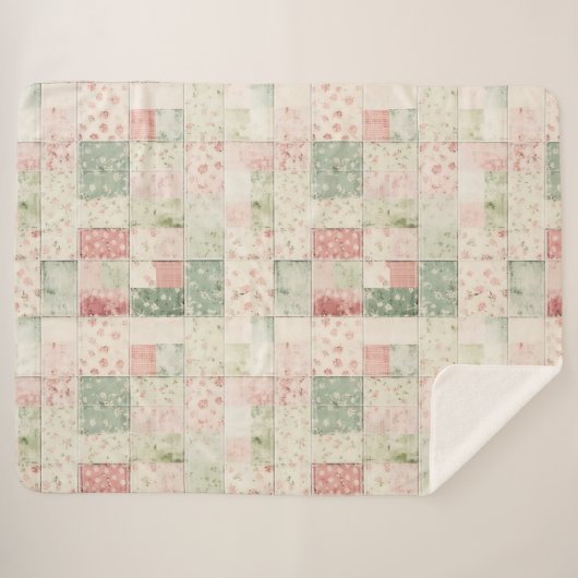 Western Mint Pink Floral Quilt Patterns Sherpa Deken (Voorkant (horizontaal))