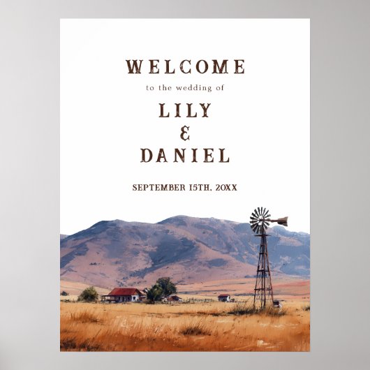Western Mountain Wedding Welcome Sign Poster (Voorkant)