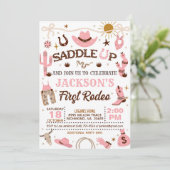 Western My First Rodeo Verjaardagsmeisje (Roze)  Kaart (Staand voorkant)