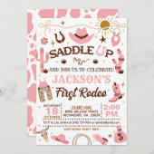 Western My First Rodeo Verjaardagsmeisje (Roze)  Kaart (Voorkant / Achterkant)