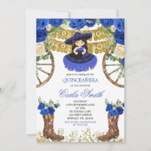 Western Navy Blue en Gold Charra 15 Anos Kaart (Voorkant)