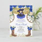 Western Navy Blue en Gold Charra 15 Anos Kaart (Staand voorkant)