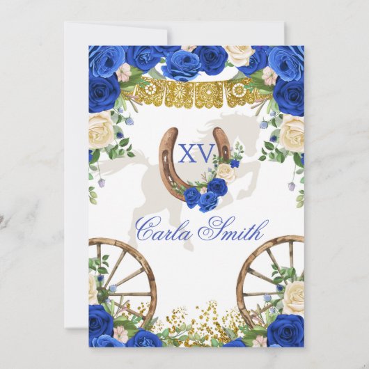 Western Navy Blue en Gold Charra 15 Anos Kaart (Achterkant)