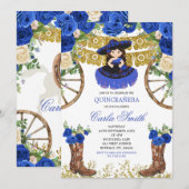 Western Navy Blue en Gold Charra 15 Anos Kaart (Voorkant / Achterkant)