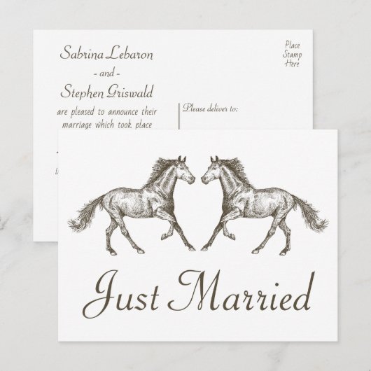 Western net getrouwd rustieke bruiloft paard land aankondigingskaart (Voorkant / Achterkant)