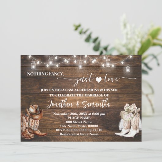 Western Niets Fancy Gewoon Liefde Casual Bruiloft Kaart (Staand voorkant)