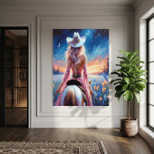 Western Night Cowgirl painted print Perfect Poster