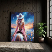 Western Night Cowgirl painted print Perfect Poster