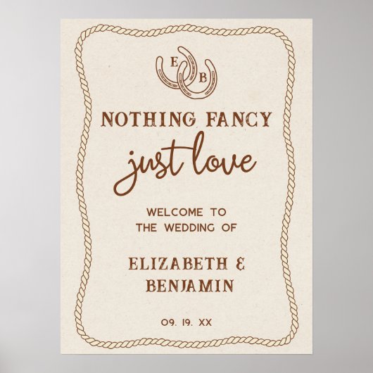 Western Nothing Fancy Just Love Wedding Welcome Poster (Voorkant)