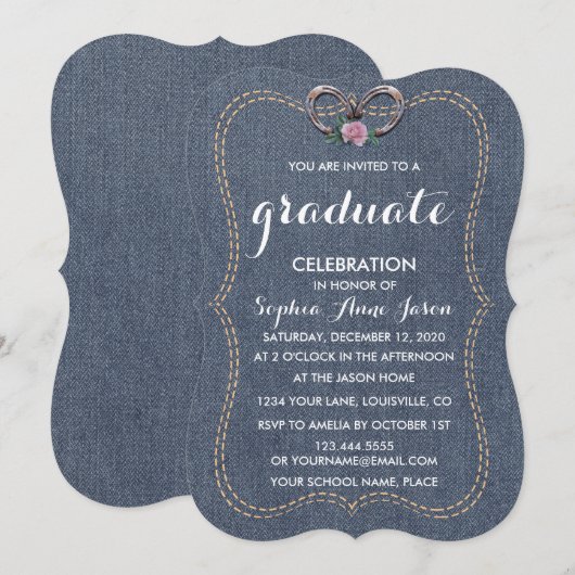Western Old Denim Horseshoes GRADUATIE Uitnodiging (Voorkant / Achterkant)