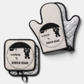 Western open bereik 2 lijnen tekst ovenwant & pannenlap set (Voorkant / Achterkant)
