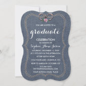 Western oud Denim Hoefijzer AFSTUDEREN Uitnodigen Kaart (Voorkant)