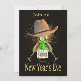 Western Oudejaarsavond Feest Cowboy Pet Champagne Kaart
