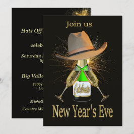 Western Oudejaarsavond Feest Cowboy Pet Champagne Kaart
