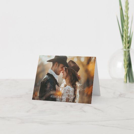 Western paar foto gevouwen dank u kaart (Voorkant)