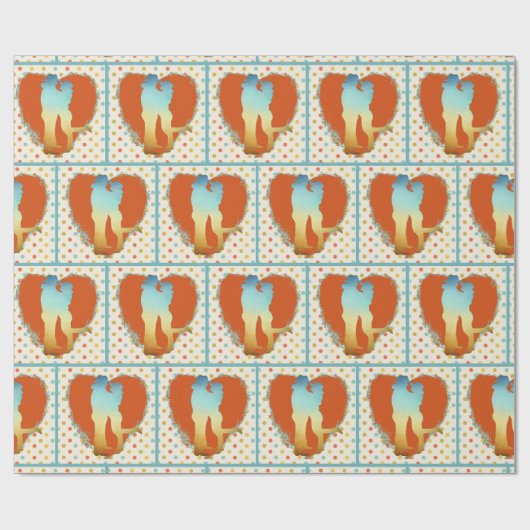 Western paar met hart- en pooldots cadeaupapier (Vlak)