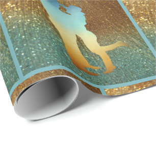Western paar op blauw/gouden faux glitter print cadeaupapier