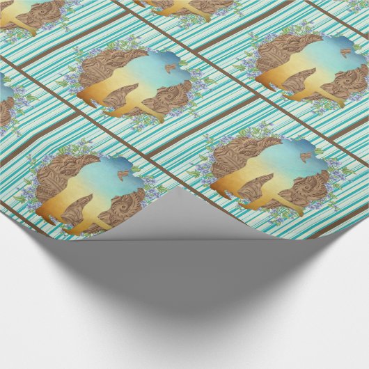 Western paar op leder en Stripe achtergrond Cadeaupapier (Hoek)