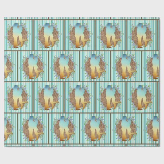 Western paar op leder en Stripe achtergrond Cadeaupapier (Vlak)