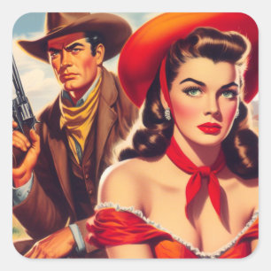 Western paar Vierkante Sticker