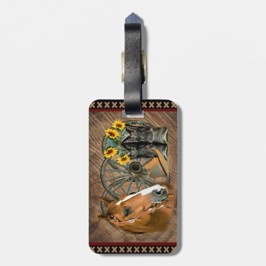 Western paard Cowboy Boots Cowboy Pet Wagon Wiel Bagagelabel (Achterkant verticaal)