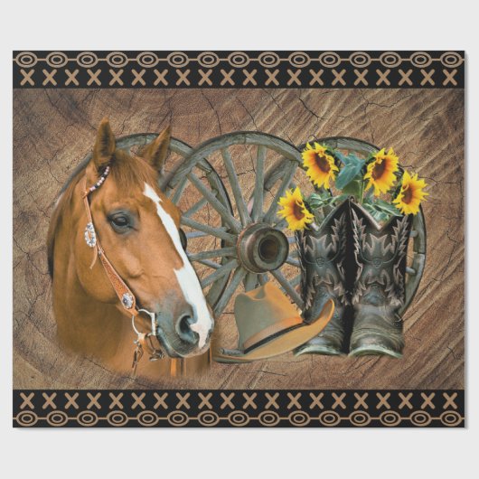 Western paard Cowboy Boots Cowboy Pet Wagon Wiel Cadeaupapier (Vlak)