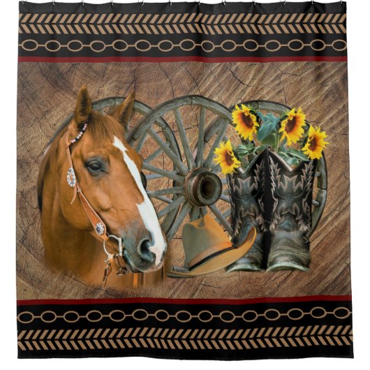 Western paard Cowboy Boots Cowboy Pet Wagon Wiel Douchegordijn (Voorkant)